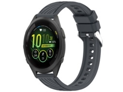 Bracelete Para Garmin Forerunner 265s (18mm) - Silicone - Textura Listrada - Fivela De Aço Prate Cinza Escuro