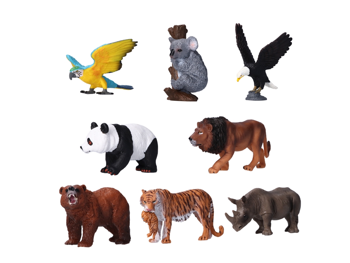Ats 8 Figuras de Animales Salvajes Juguetes de Plástico Set de Animales Selváticos Con Tigre Koala Panda Guacamayo Juguetes Educatsivos