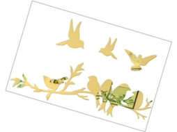 Adesivo De Parede Espelhado Com Pássaro Em Acrílico Dourado, Design Tridimensional Exclusivo.