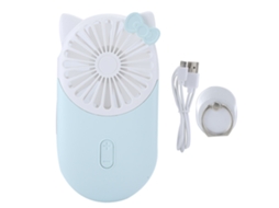 Ventilador Portátil Recarregável Usb, Design Gato Cartoon, Azul Céu, Para Viagens.