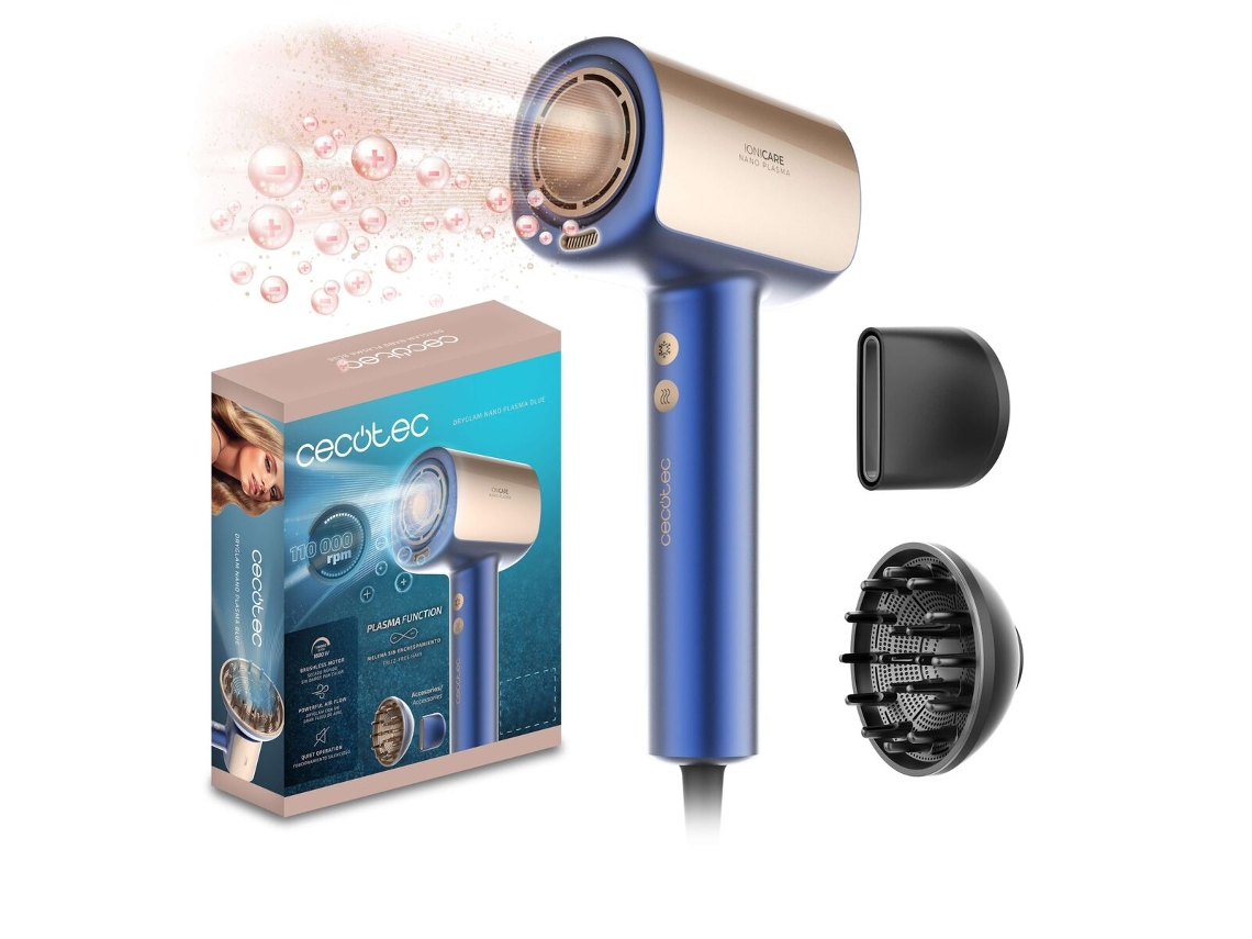 Secador De Cabelo Cecotec Dryglam Nano Plasma Blue (azul 1600 W Tomada Eu)