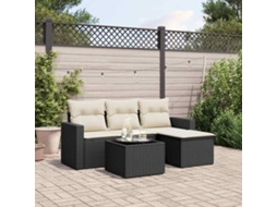 Vidaxl 5 Pcs Conjunto Sofás De Jardim Com Almofadões Vime Pe Preto
