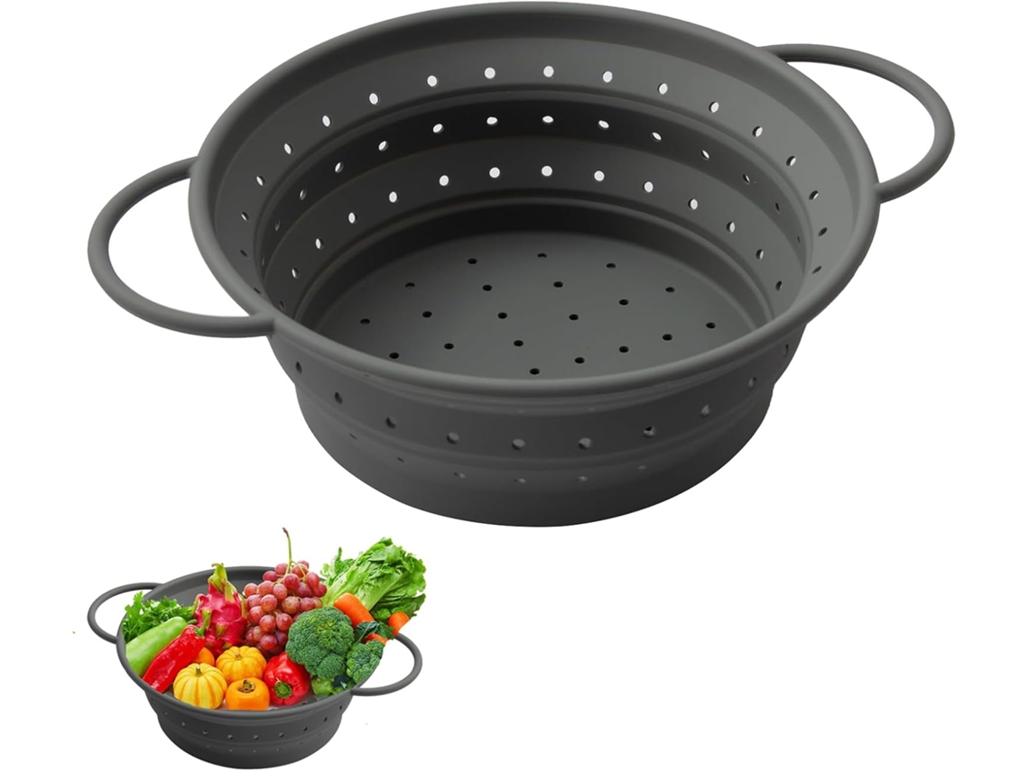 Colador Plegable De Silicona De 21.5 Cm Para Cocina/camping (gris)