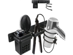 Parede do Rack Secador de Cabelo Montado Preto, Organizador Ferramentas para Se Cador Qua GOKOCO