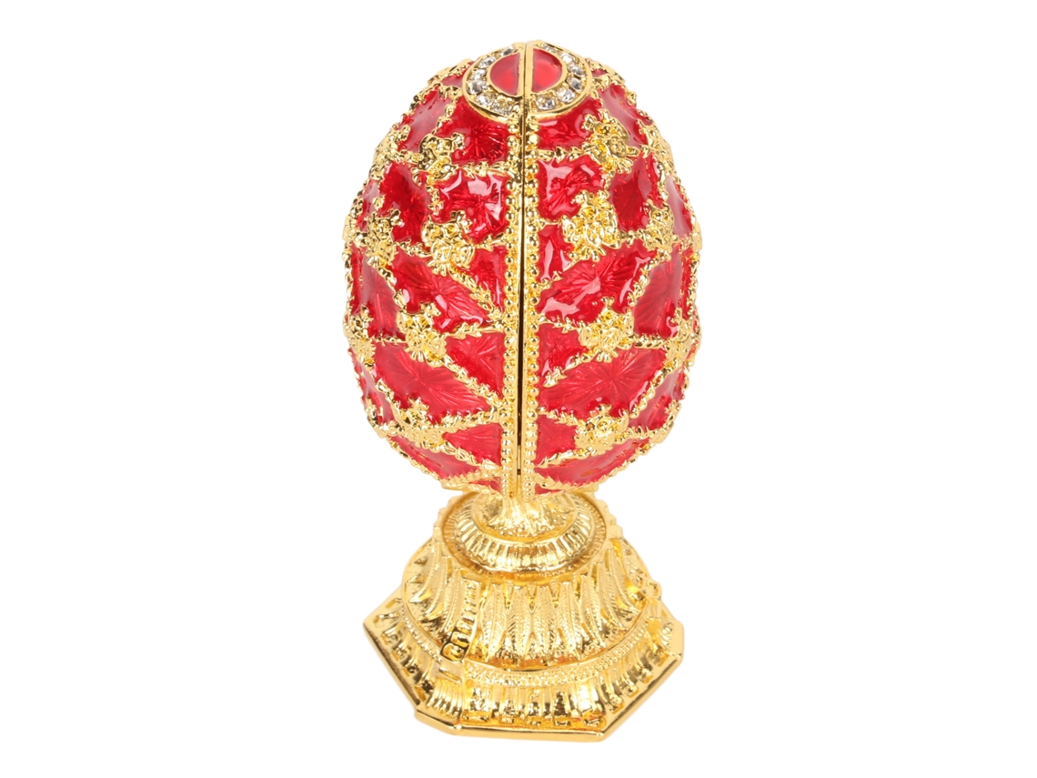 Caixa de Jóias Decorativa Estilo Fabergé Esmalte Vermelho Pintado À Mão