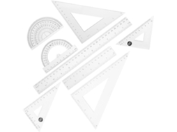 Conjunto De 8 Peças Réguas Plástico Transparente Com Transferidor E Esquadro Para Estudantes, Fáceis De Guardar E