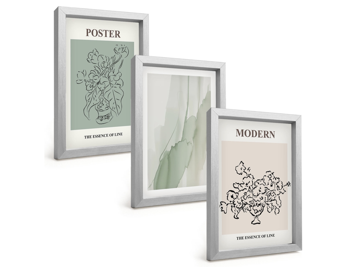 Quadros Decorativos Para Paredeflores Em Um Vaso Moderno Moldura Prateada Quadros Para O Escritório Espelharte (3 Peças 20x30 Cm)