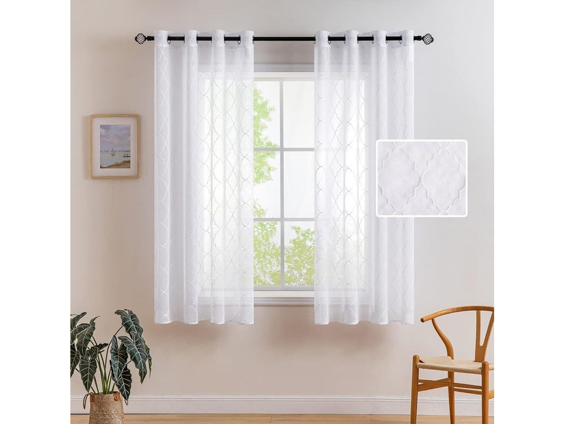 Cortinas Translúcidas Linjou 2 Painéis Cor Única 140x175cm Branco para Quarto Sala | S/MARCA
