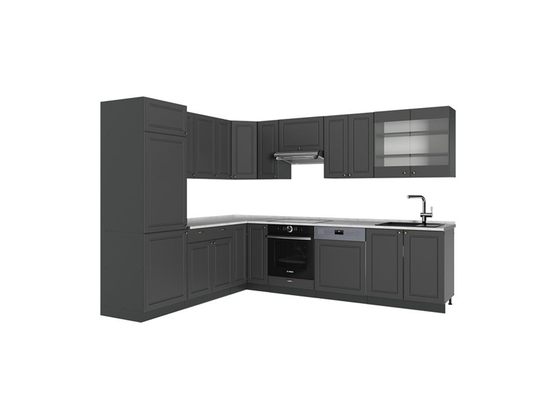 Cozinha Em Ângulo Fame Line, 287x60cm, Pt Mármore, Anthrazit Gold Landhaus, Antracite, Vicco