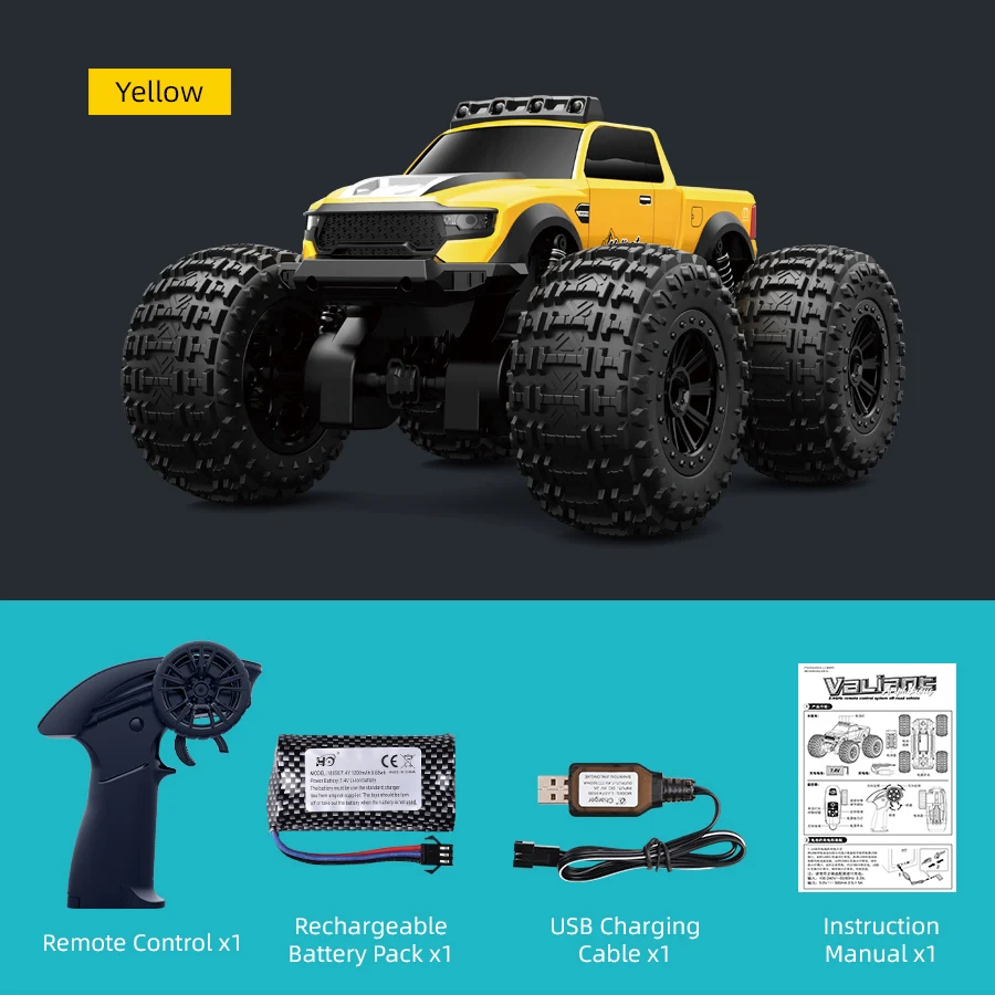 Caminhonete Off road com Tração nas Quatro Rodas, Veículo Anfíbio de Controle Remoto para Drifting MDUG (amarelo)