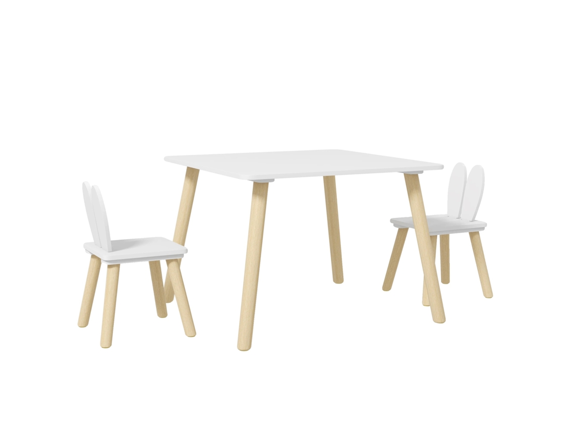 Conjunto De Mesa E Cadeiras Infantil, Material Durável, Montagem Fácil, Mesa 60x60x44 Cm, Cadeira 26,5x26,5x47 Cm, Branco