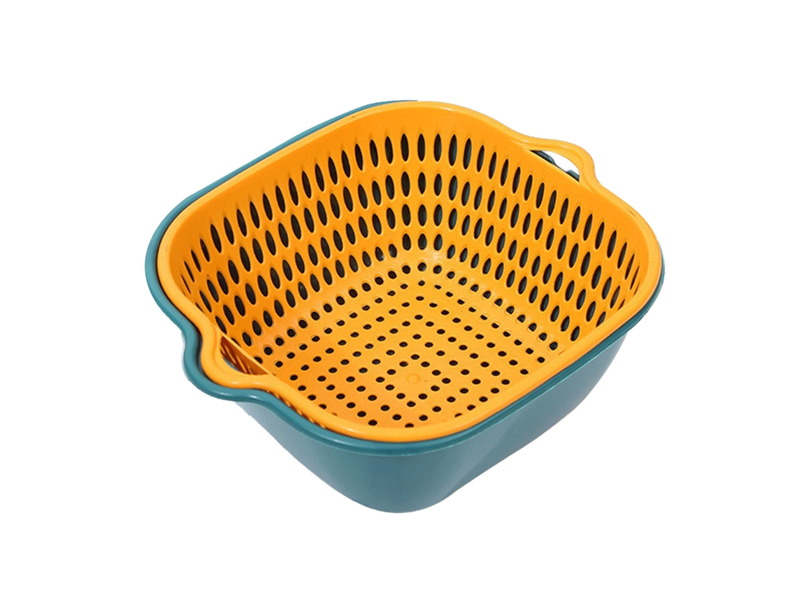 Conjunto de Cesta de Lavar Legumes 2 em 1 de Plástico com Dreno para Frutas e Cozinha