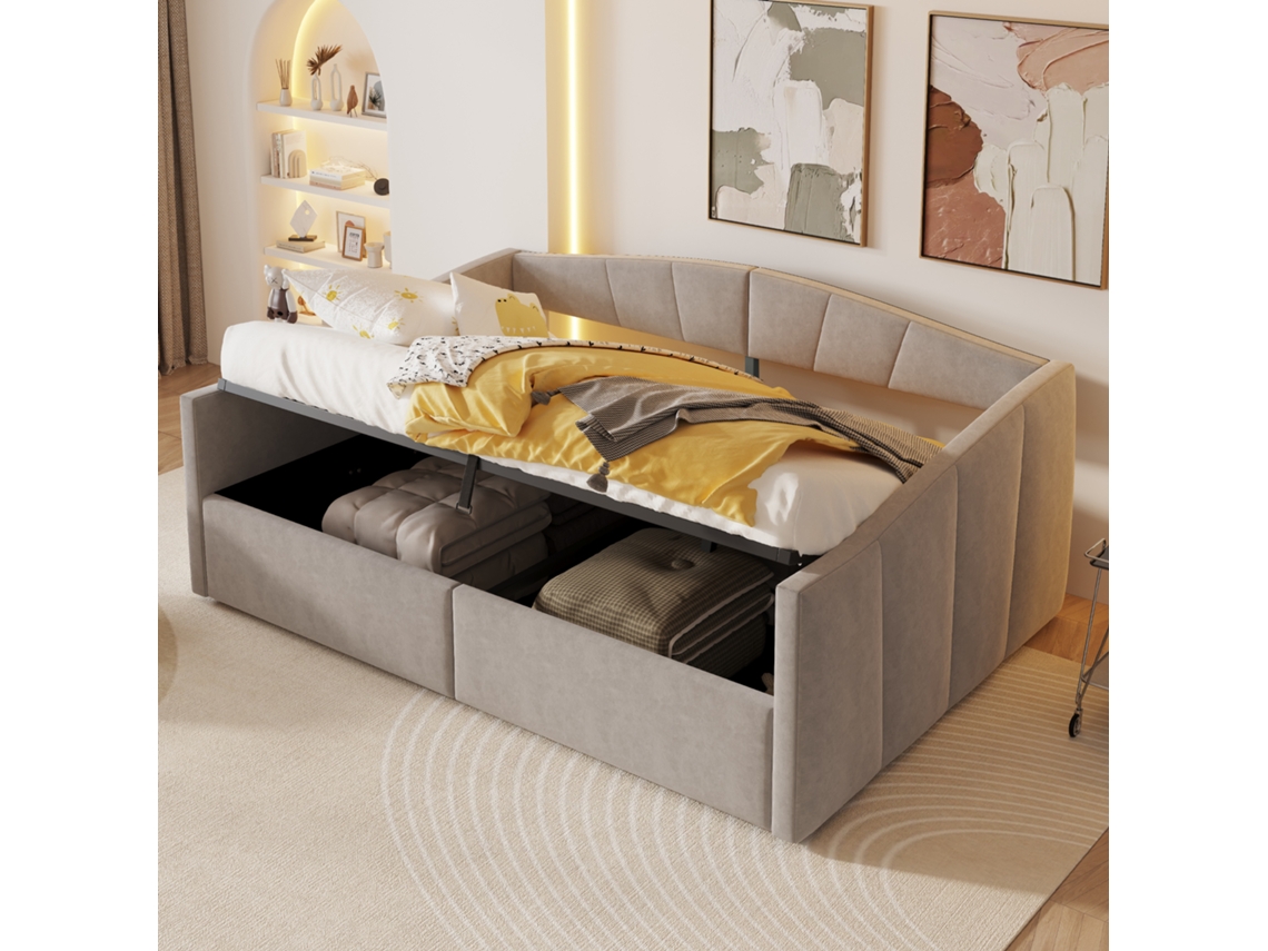 Sofá-cama 140x200 Cm Com Suporte Hidráulico E Almofadas Cinza Claro
