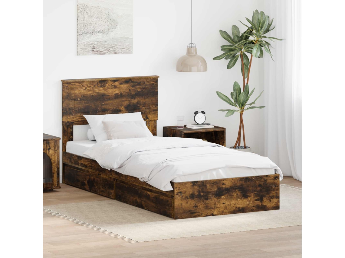 Vidaxl Cama Com Armazenamento Com Gaveta Carvalho Defumado 75 X 190 Cm