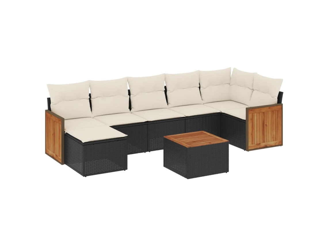 Conjunto de 8 Sofás de Jardim com Almofadões Vime Pe Preto MAISON EXCLUSIVE (8 pcs)