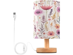 Abajur De Cabeceira Com Estampa Floral Em Aquarela, Portas De Carregamento Usb C, Luminária De Mesa Cabeceira, Luminária