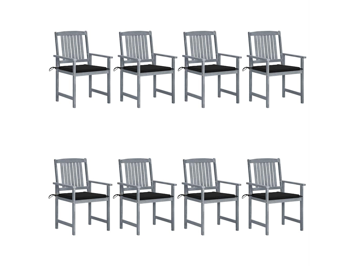 Vidaxl Cadeiras De Jardim C/ Almofadões 8 Pcs Acácia Maciça Cinzento