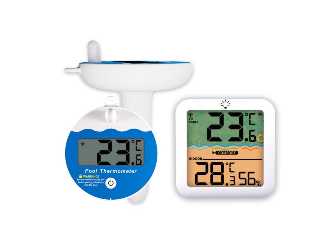 Termômetro sem fios para piscina com tela LCD, IP68, alcance 100m, monitor de temperatura e humidade