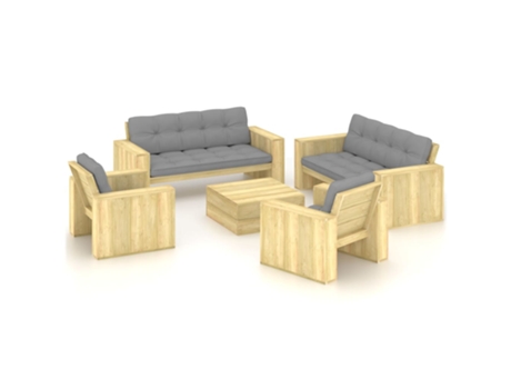 Conjunto Lounge de Jardim com Almofadões Pinho Impregnado 5 Un