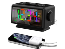 Despertador digital colorido Baok com 7 núcleos, tela de tecido LED ajustável de 5 polegadas, rádio USB para quarto e sala de estar.