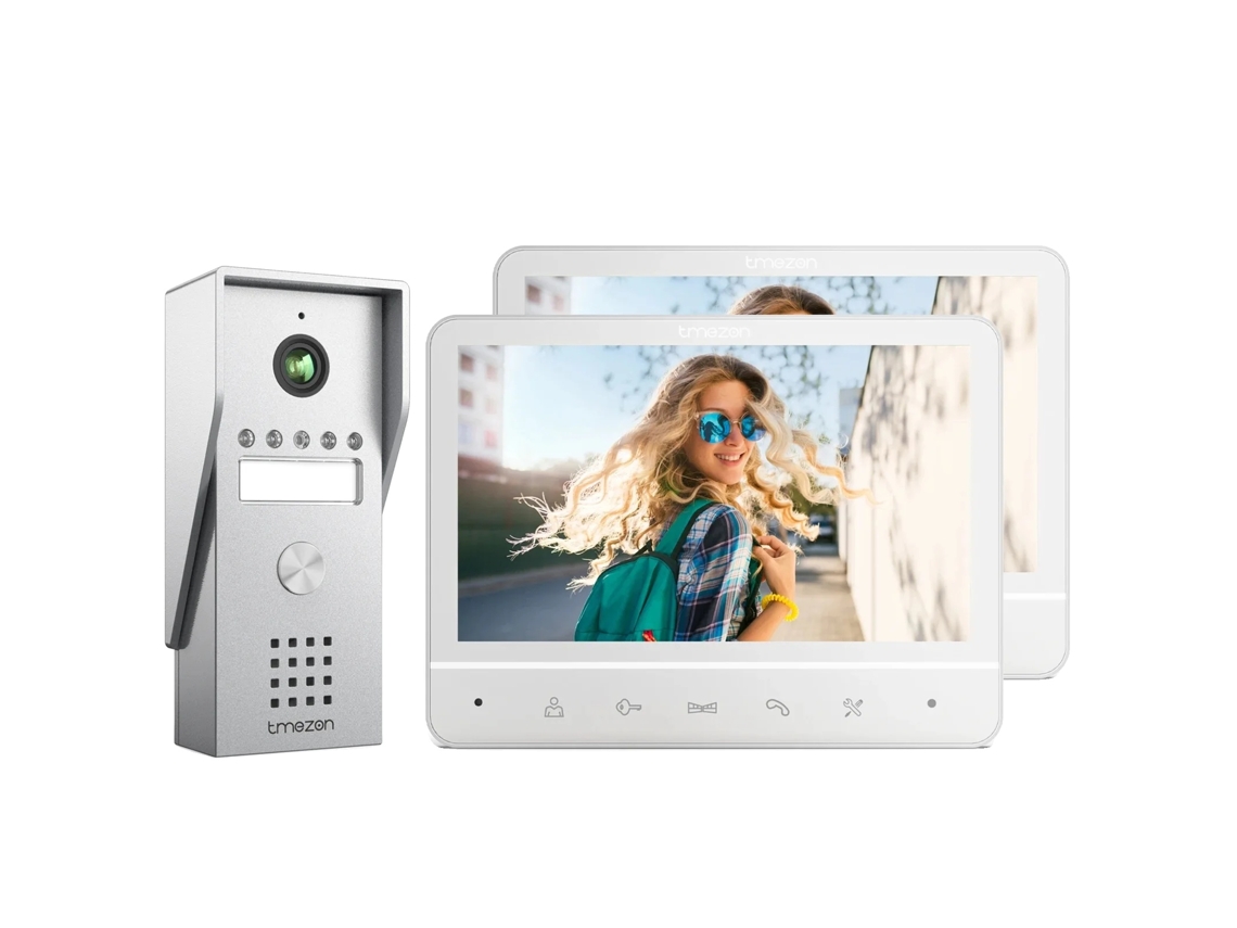 Intercomunicador de vídeo, tela de 7 polegadas, resolução de 1080p, viva-voz, ângulo de visão da câmera de 110°, suporte de parede OEM
