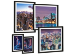 Conjunto De Pinturas Paisagens Urbanas Noturnas De Néon Espelharte (5 Peças)