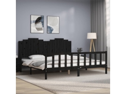 Estrutura De Cama Com Cabeceira 200x200 Cm Madeira Maciça Preto