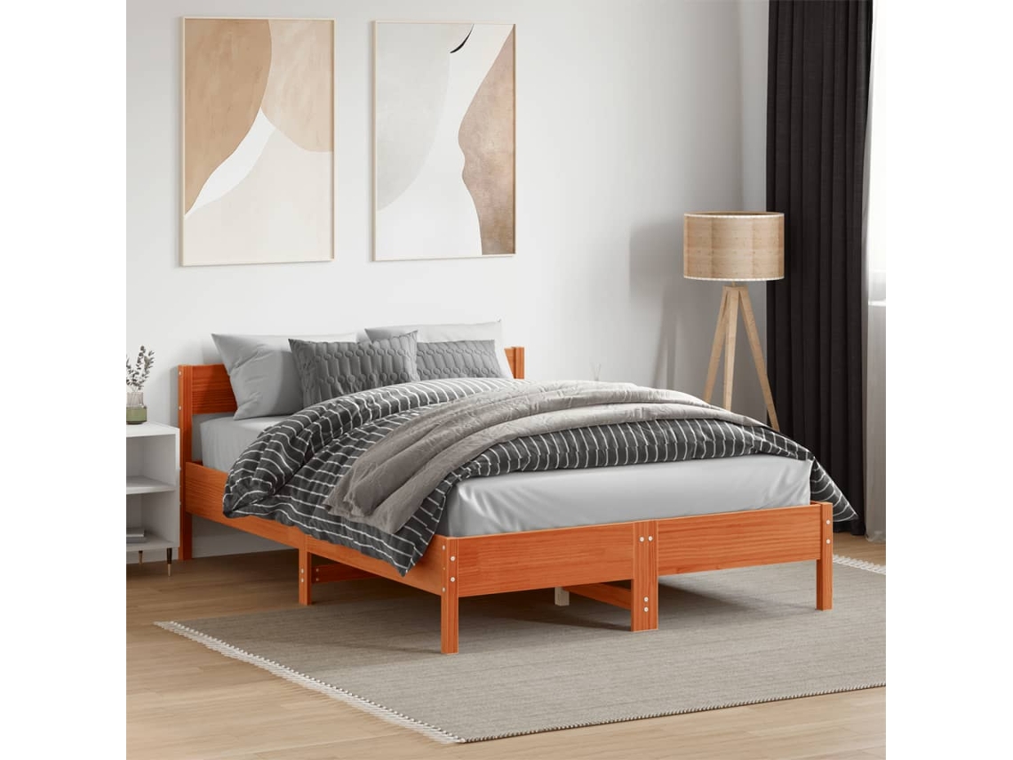 Vidaxl Cama Sem Colchão 140x190 Cm Pinho Maciço Castanho-mel
