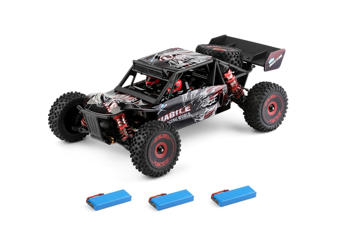 Três Bateriaswltoys 124016 V8 1/12 4wd 2.4g Rc Carro Caminhão Deserto Sem Escova Off road 75km/h Chassi Metal MDUG
