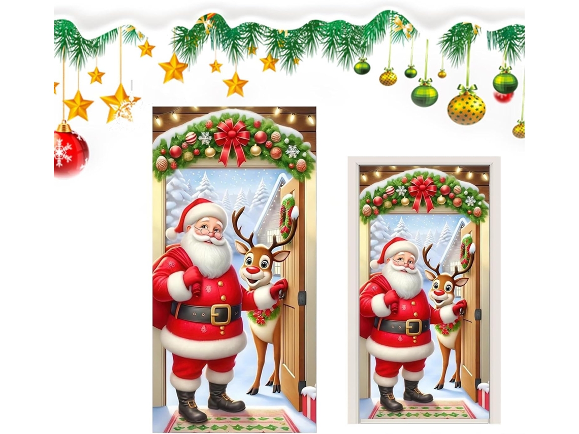 Enfeite De Porta Do Papai Noel, Decoração Natalina Com Renas, Grande Faixa Decorativa Com