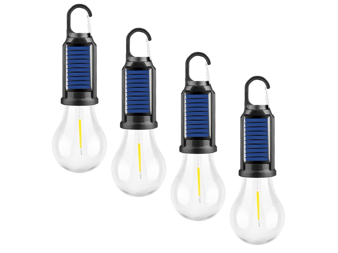 Kit 4 Luzes Solares Led C/gancho,3 Modos,campismo e Emergência.