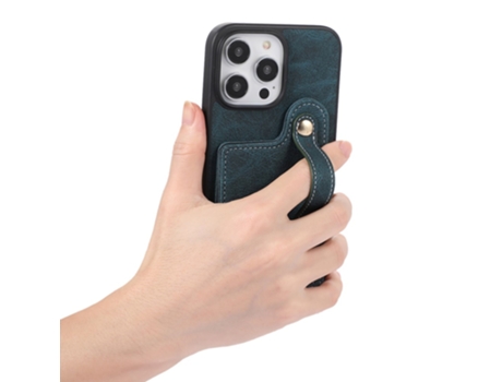 Suporte Casa Textura Lichia Para Iphone 14 Plus Abeel Pele Sintética Com Porta-cartões Bege