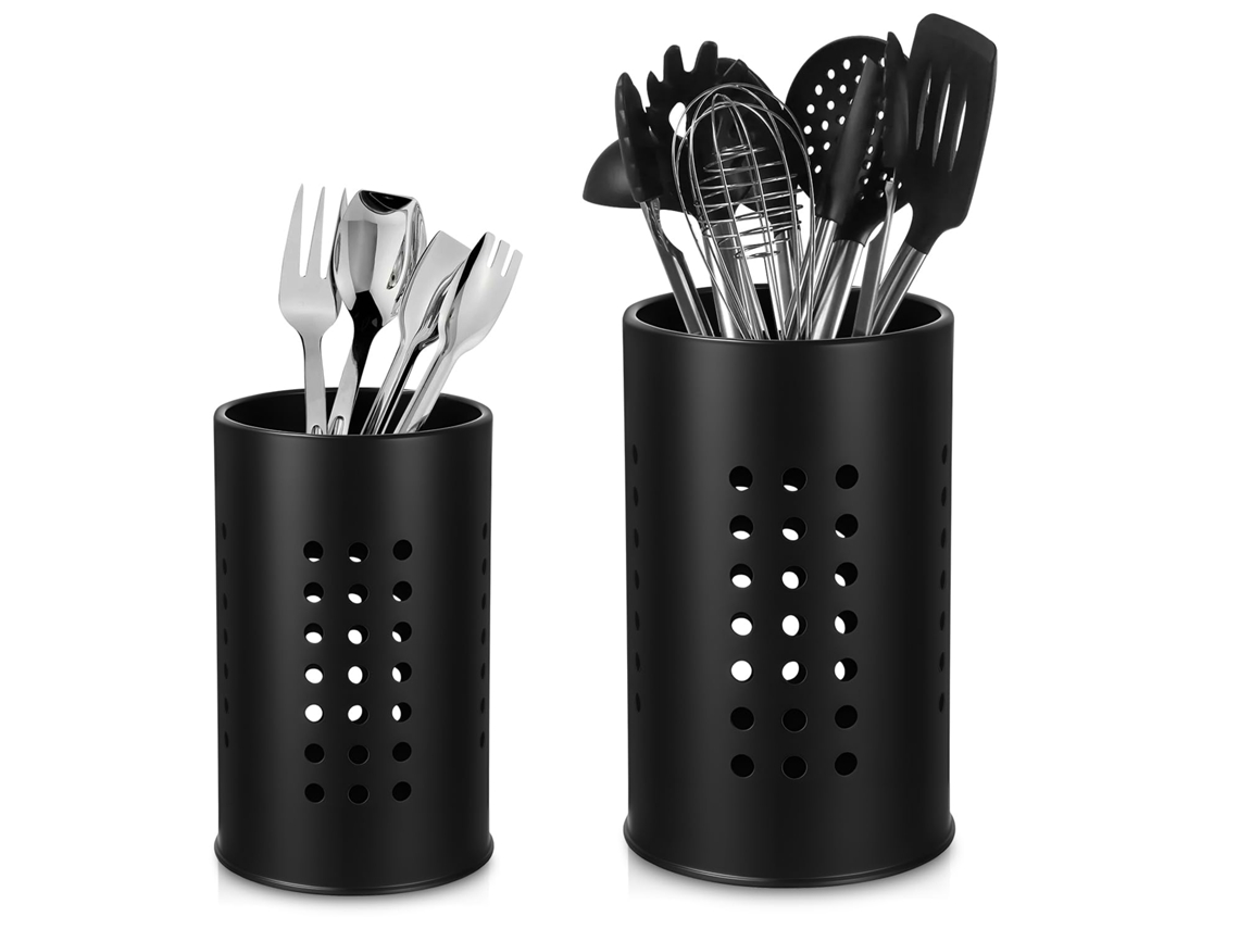 Suporte De Talheres De Cozinha 2 Peças – Porta-talheres – Suporte Para Pauzinhos – Utensílio Cozinha – Aço Inoxidável – Preto