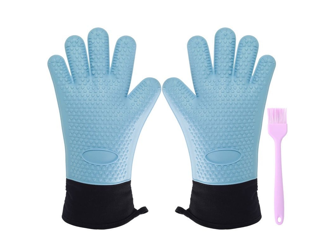 2026 guantes de Horno Resistentes Ao Calor de Silicone Antiderrapantes com Dedos Azuis de 34,5cm