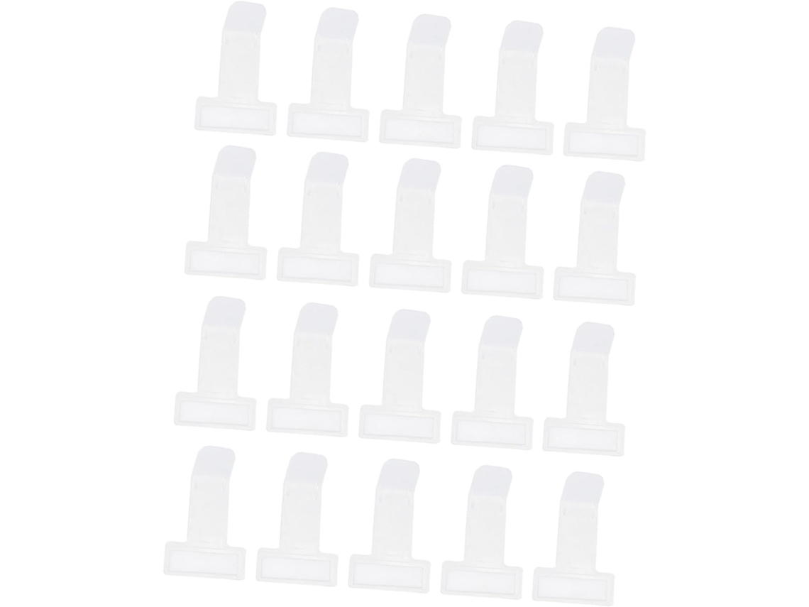 Clipe de fácil instalação Beauvorty para exibir notas plásticas transparentes, pacote com 20 unidades em formato de T.