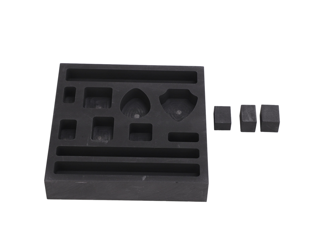 Molde de grafite para fundição de metais com 11 furos, fácil desmoldagem, resistente a altas temperaturas e com defletor móvel.