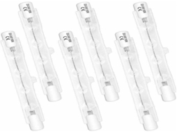 Lurelia Pacote com 6 Lâmpadas Halógenas Lineares R7s 100w 230v 2700k 78mm, Brancas Quentes, Reguláveis, Cápsula Transparente