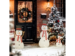 Família Boneco Neve Natal 3 Peças, Luzes Led, Exterior, Impermeável, Aço Poliéster, Branco
