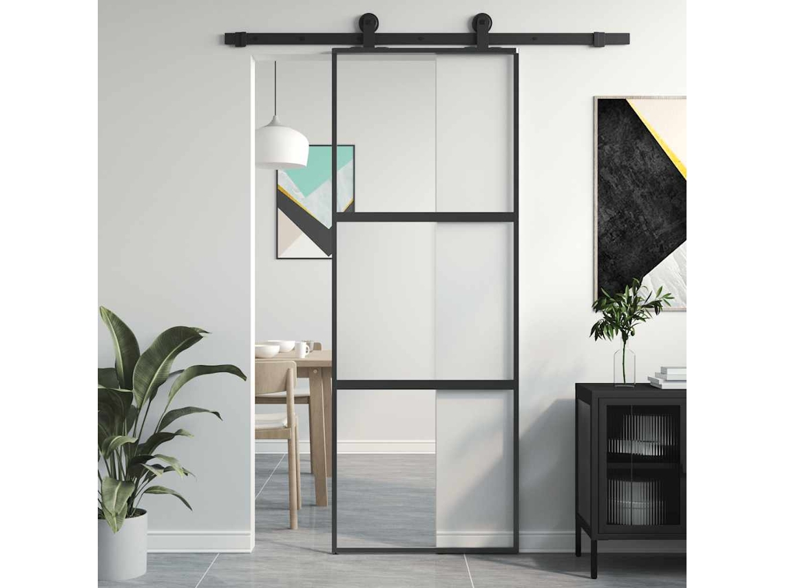 Vidaxl Porta Deslizante 76x205 Cm Vidro Temperado E Alumínio Preto