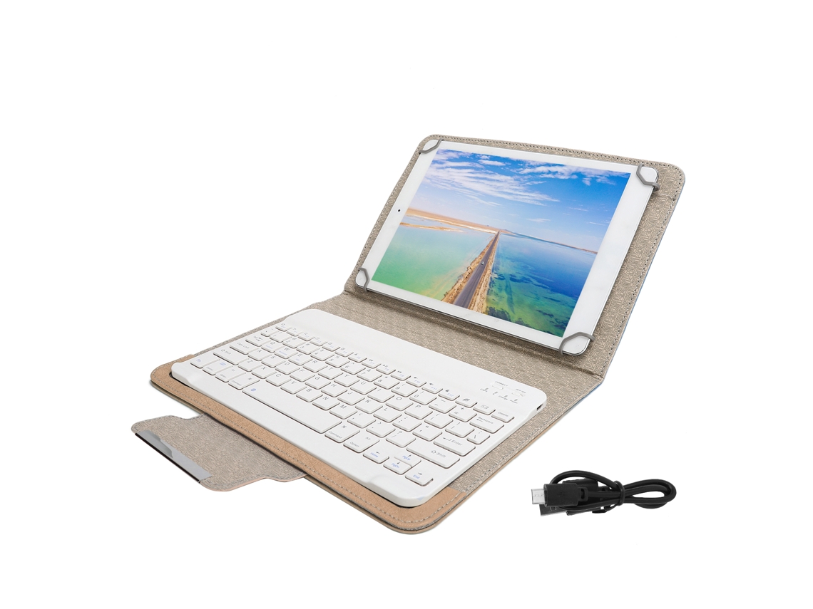 Capa Para Tablets Com Teclado Bluetooth Branco Suporte Protetor Universal Para Telas De 9.7 A 10.1 Polegadas Cor Dourada