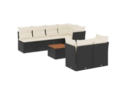 Conjunto 8 sofás de jardim VIDAXL com almofadões vime PE preto