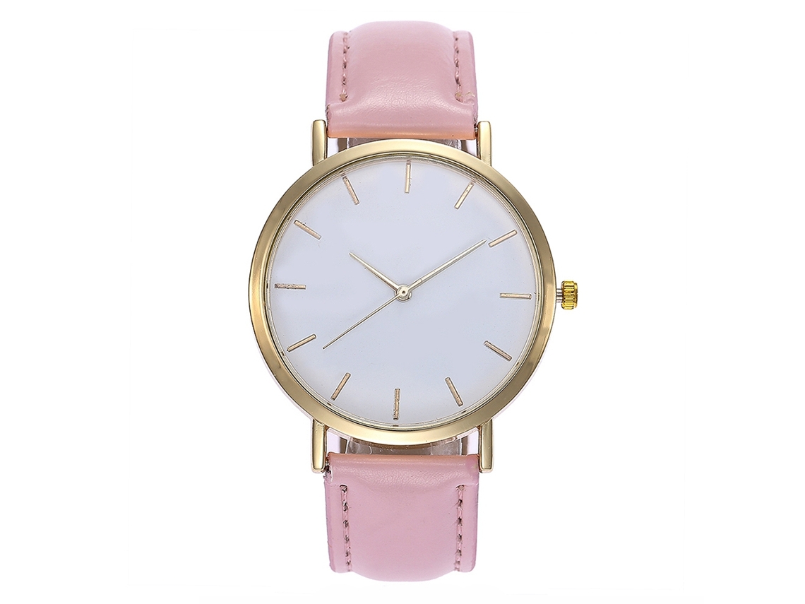 Relógio de pulso analógico de quartzo Vansvar com pulseira simples de PU para mulheres e homens (rosa)
