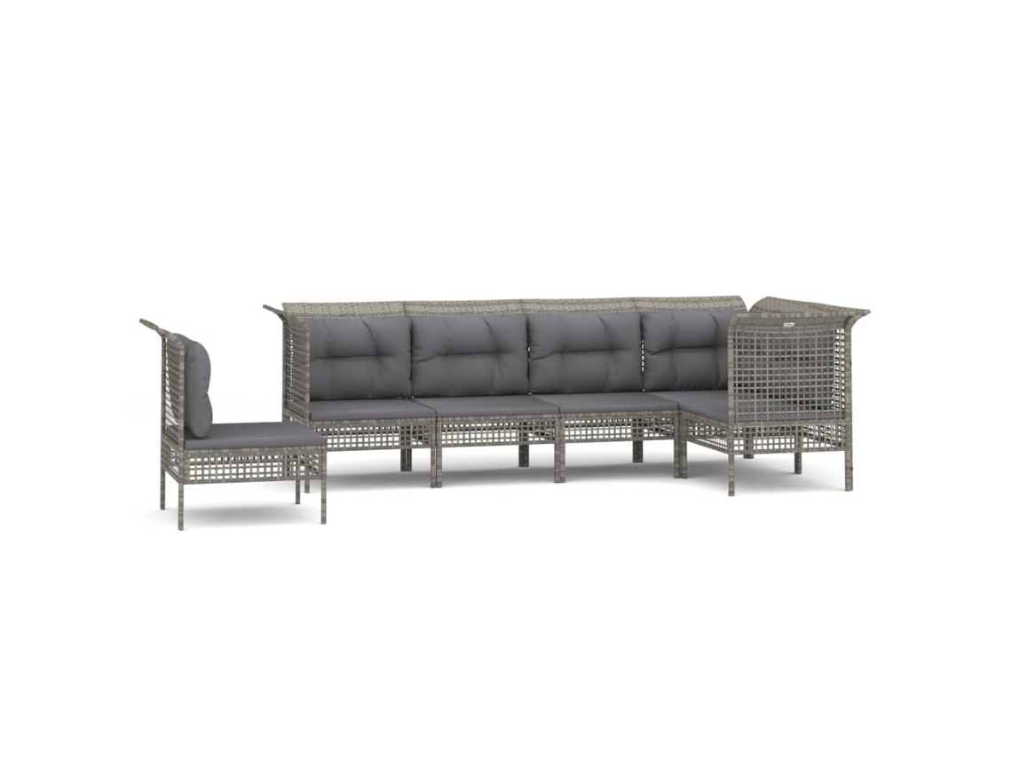 Conjunto de 6 Lounge de Jardim com Almofadões Vime Pe Cinzento MAISON EXCLUSIVE