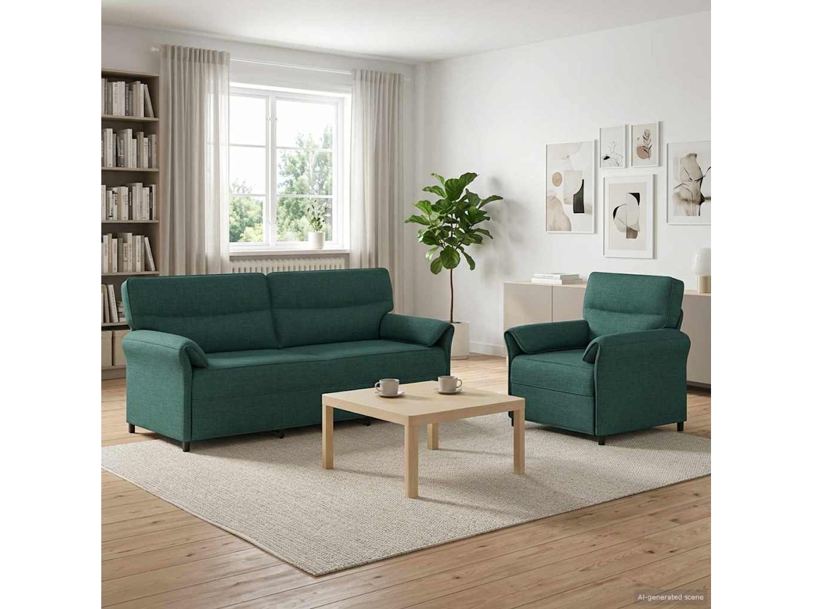 Vidaxl Conjunto De Sofás 2 Unid. Verde-escuro Tecido