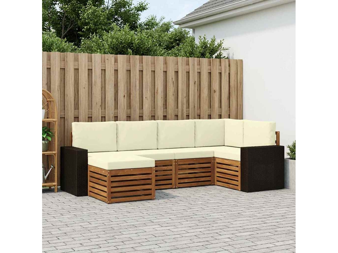 Vidaxl Conjunto De Sofá Sectional Com Almofada 6 Pcs Natural E Creme