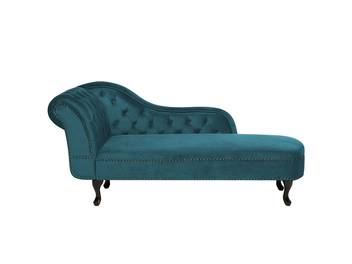 Chaise longue versão à esquerda BELIANI Nimes de Veludo Azul 169x65x79