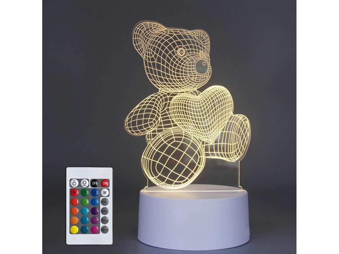 Luminária De Mesa Ursinho Carinhoso Com Ilusão 3d, Acrílico 3d Led E