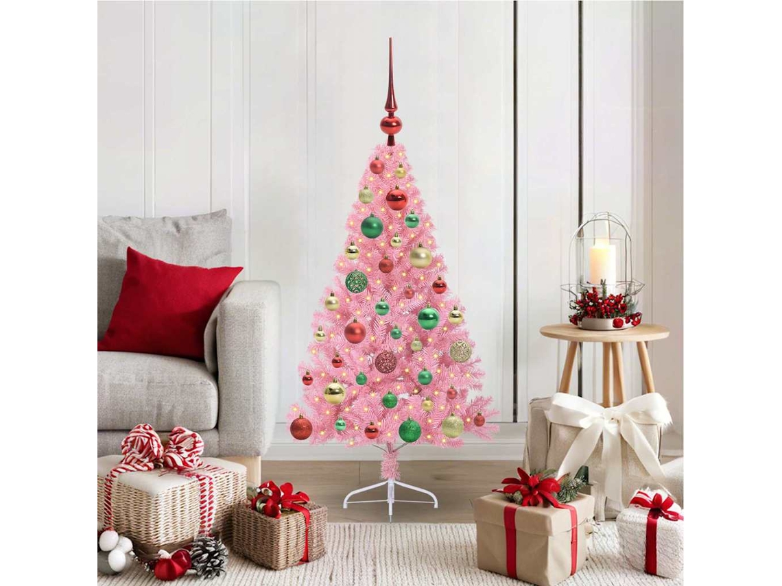 Vidaxl Árvore De Natal Artificial Pré-iluminada Rosa 120 Cm Pvc