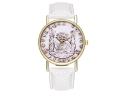 Relógio de Pulso de Casal com Pulseira de Couro Padrão Moeda Dollar Moda Branco