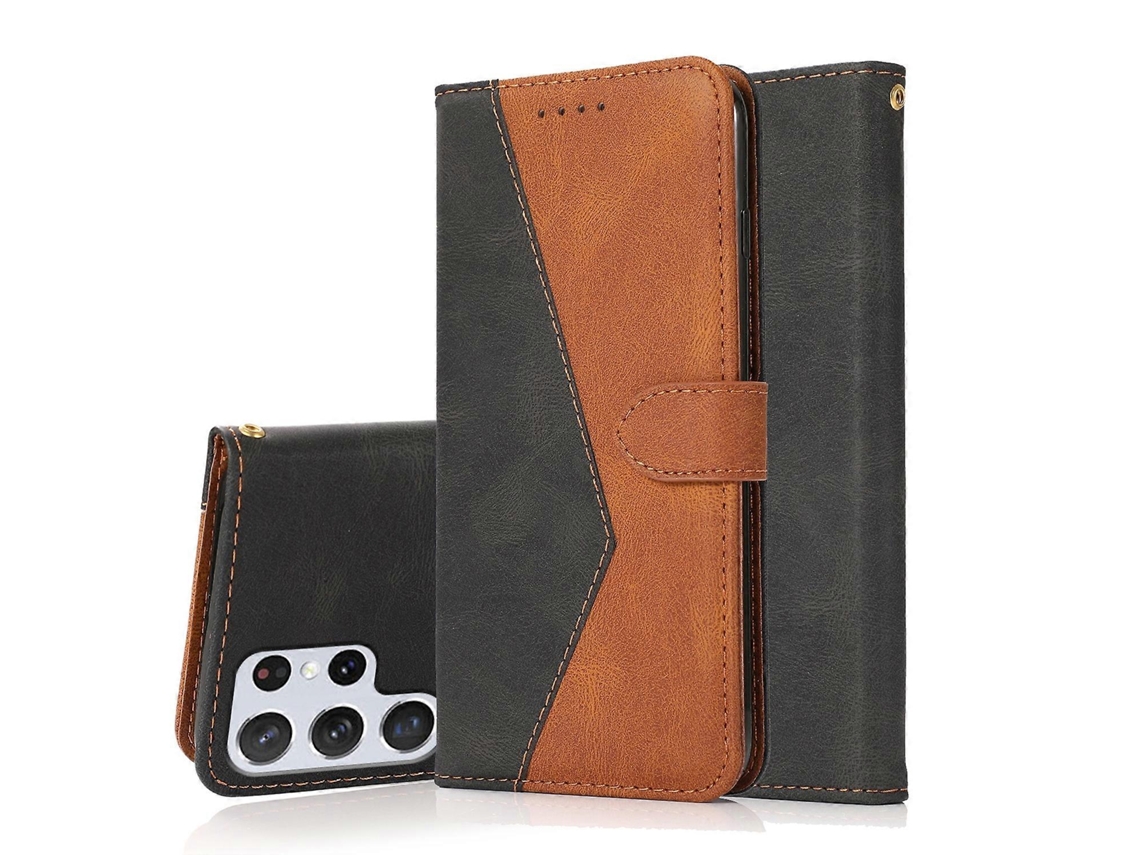 Capa De Couro Com Costura Bicolor Para Samsung Galaxy S23 Ultra 5g